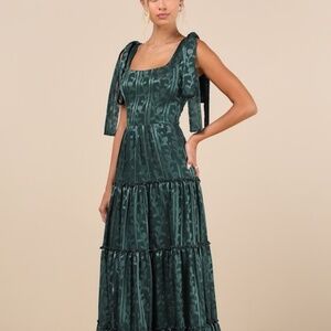 Lulus Picturesque Allure Green Jacquard Tie-strap Maxi Dress - Size M